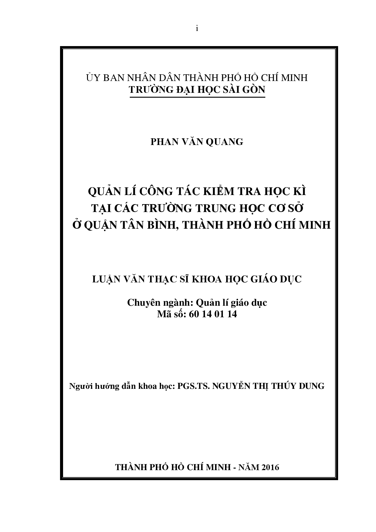 Quản lí công tác kiểm tra học kì tại các trường trung học cơ sở quận Tân Bình, Thành phố Hồ Chí Minh  