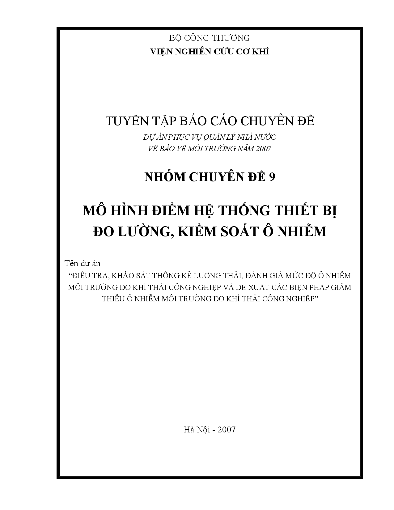 Mô hình điểm hệ thống thiết bị đo lường, kiểm soát ô nhiễm  