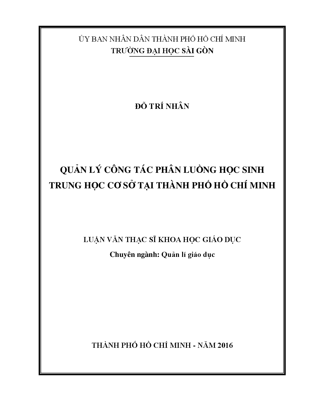 Quản lí công tác phân luồng học sinh Trung học Cơ sở tại Thành phố Hồ Chí Minh  