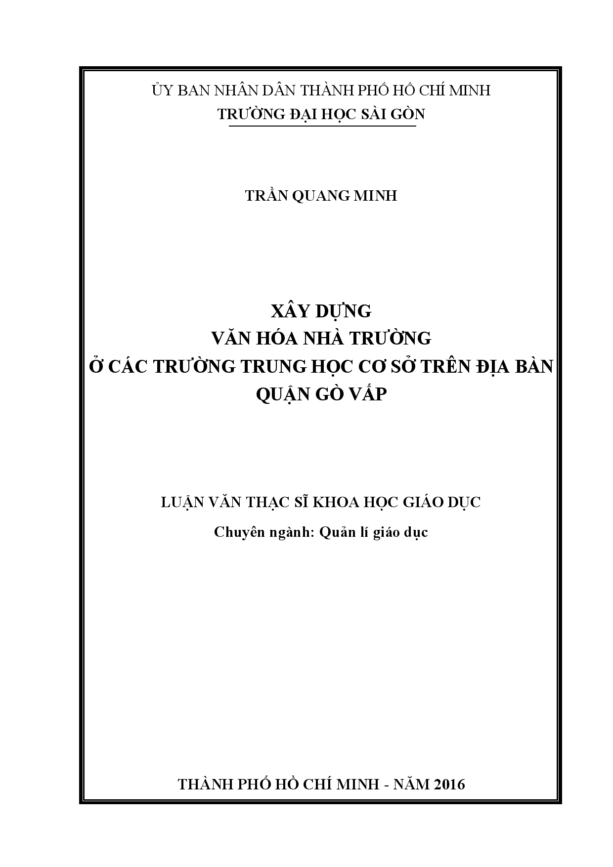 Xây dựng văn hóa nhà trường ở các trường Trung học cơ sở trên địa bàn quận Gò Vấp  