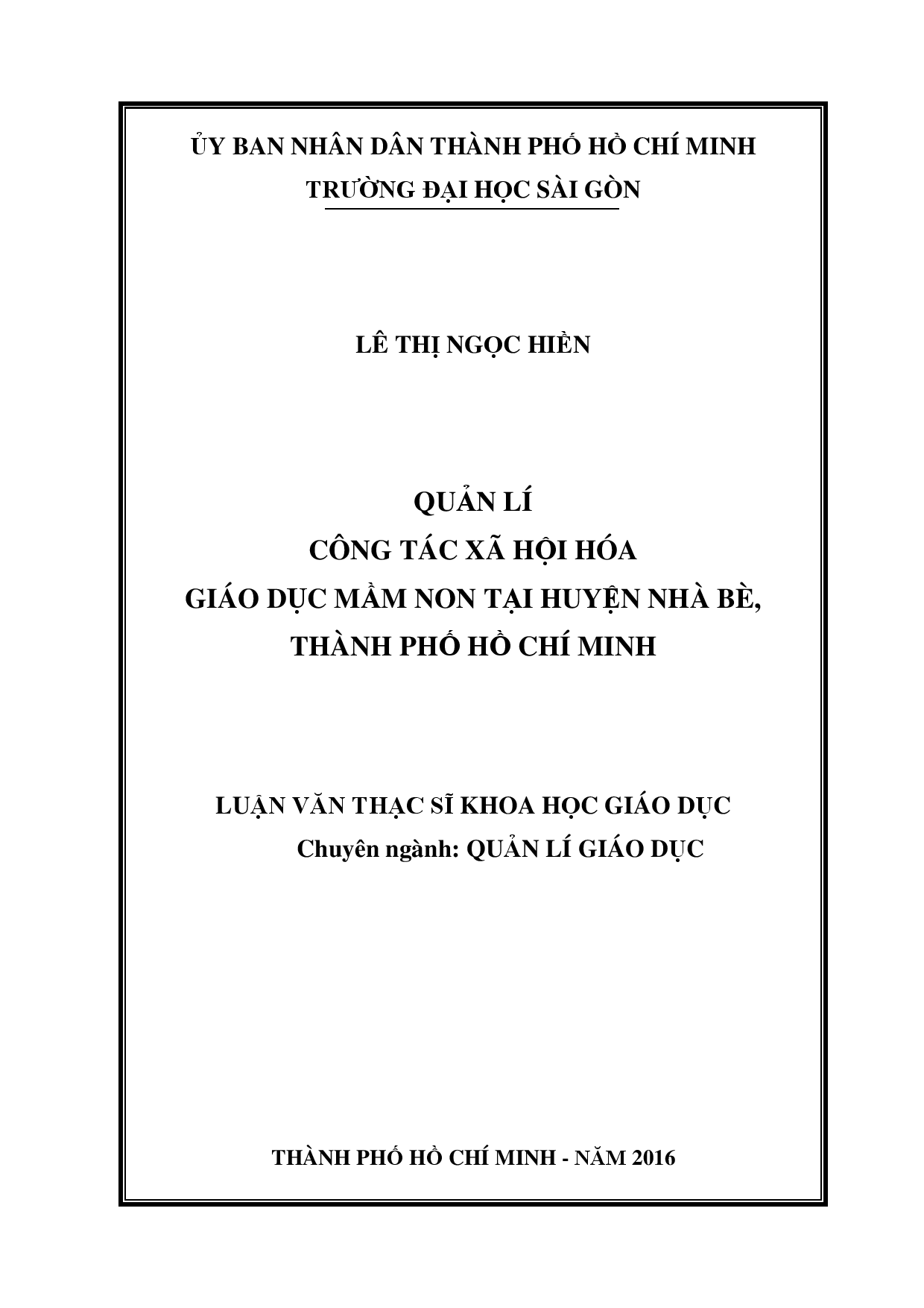 Quản lí công tác xã hội hóa giáo dục Mầm non tại huyện Nhà Bè, Thành phố Hồ Chí Minh  