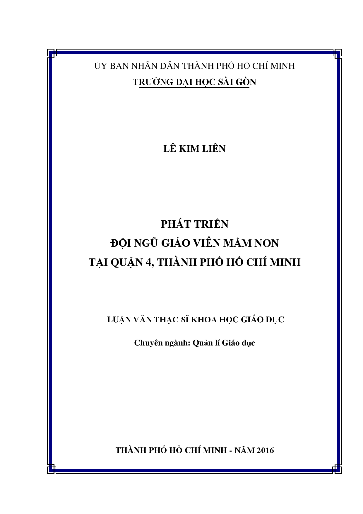 Phát triển đội ngũ giáo viên Mầm non tại quận 4, thành phố Hồ Chí Minh  