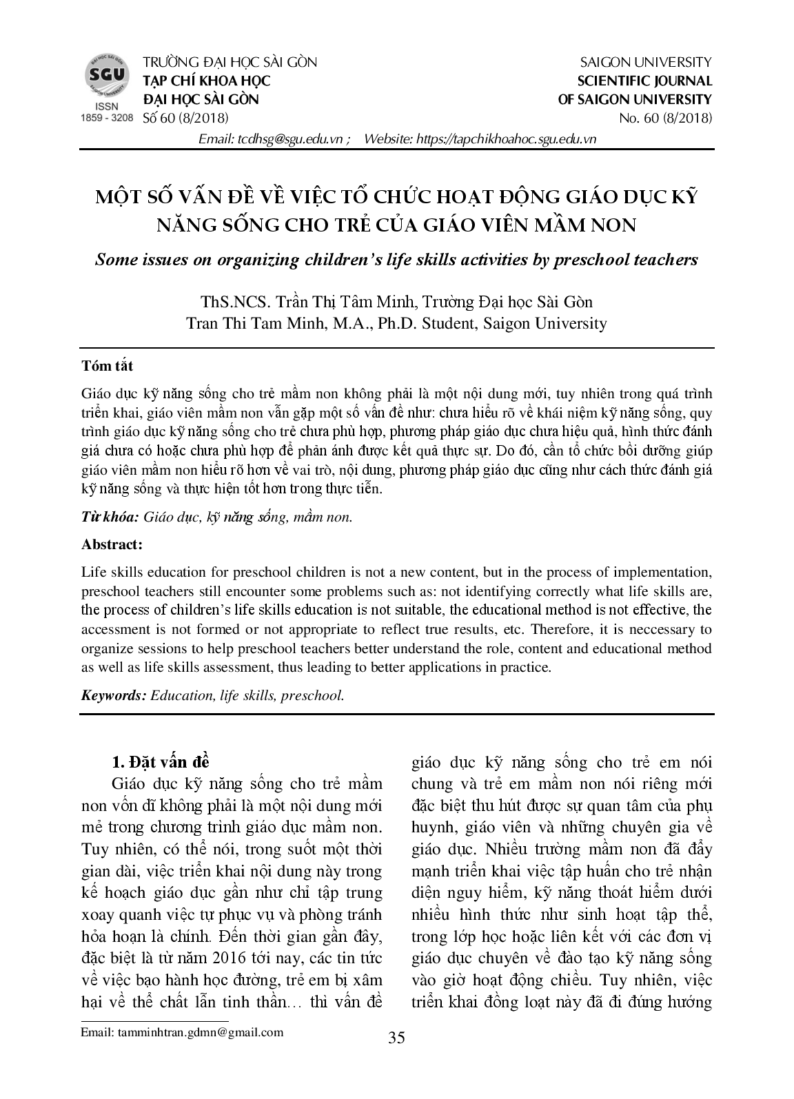 Một số vấn đề về việc tổ chức hoạt động giáo dục kỹ năng sống cho trẻ của giáo viên mầm non  