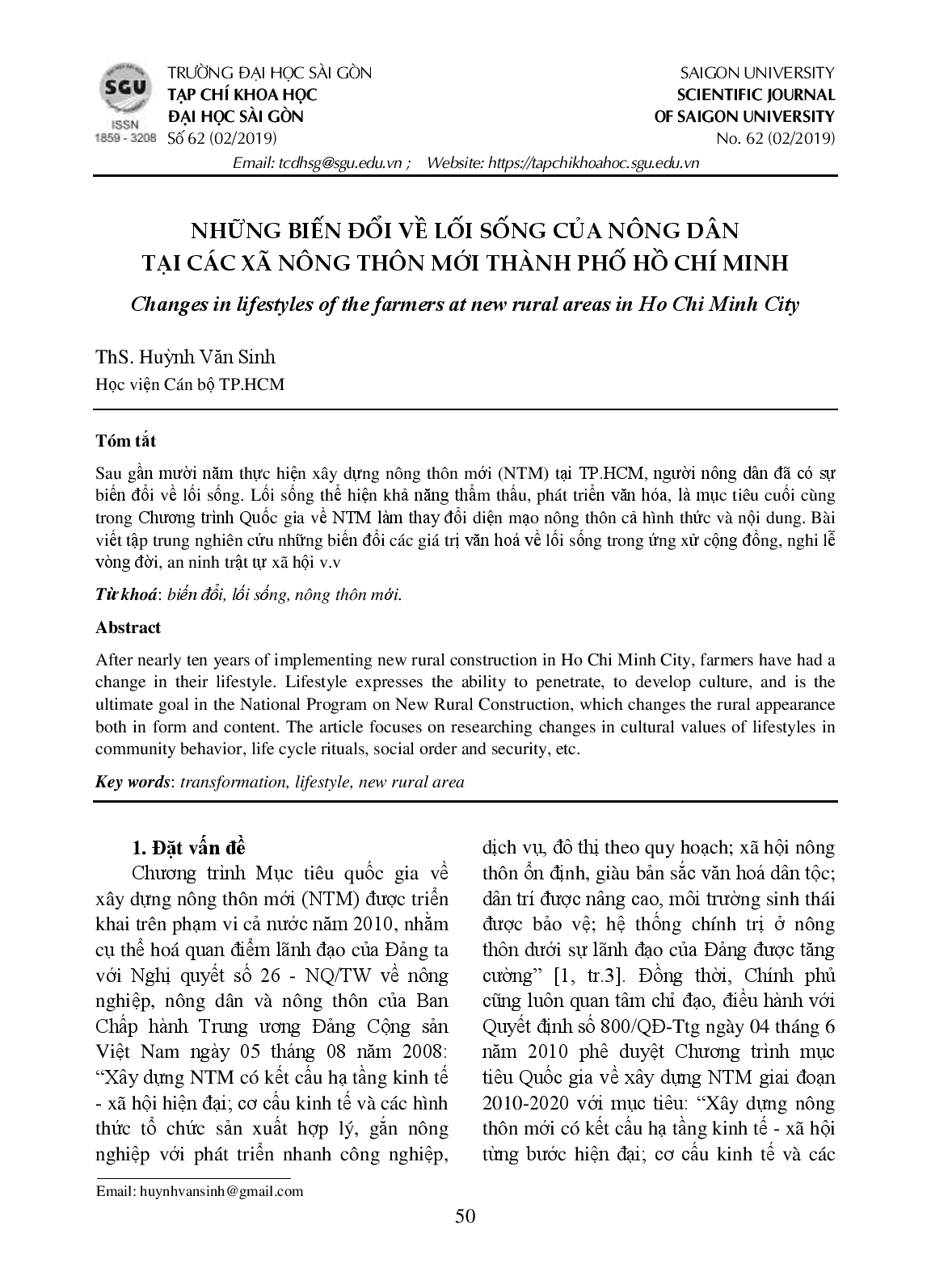 Những biến đổi về lối sống của nông dân tại các xã nông thôn mới thành phố Hồ Chí Minh  