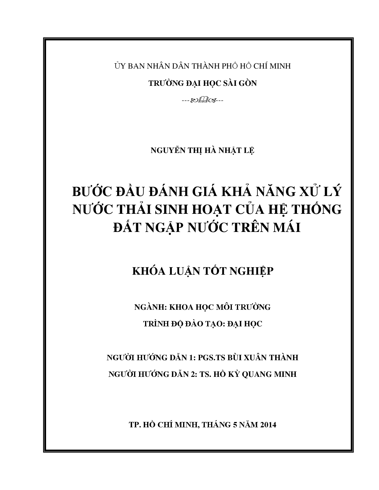 Bước đầu đánh giá khả năng xử lý nước thải sinh hoạt của hệ thống đất ngập nước trên mái  