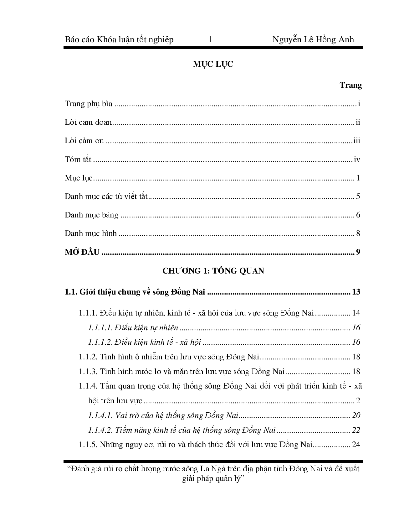 Đánh giá rủi ro chất lượng nước sông La Ngà trên địa bàn tỉnh Đồng Nai và đề xuất giải pháp quản lý  