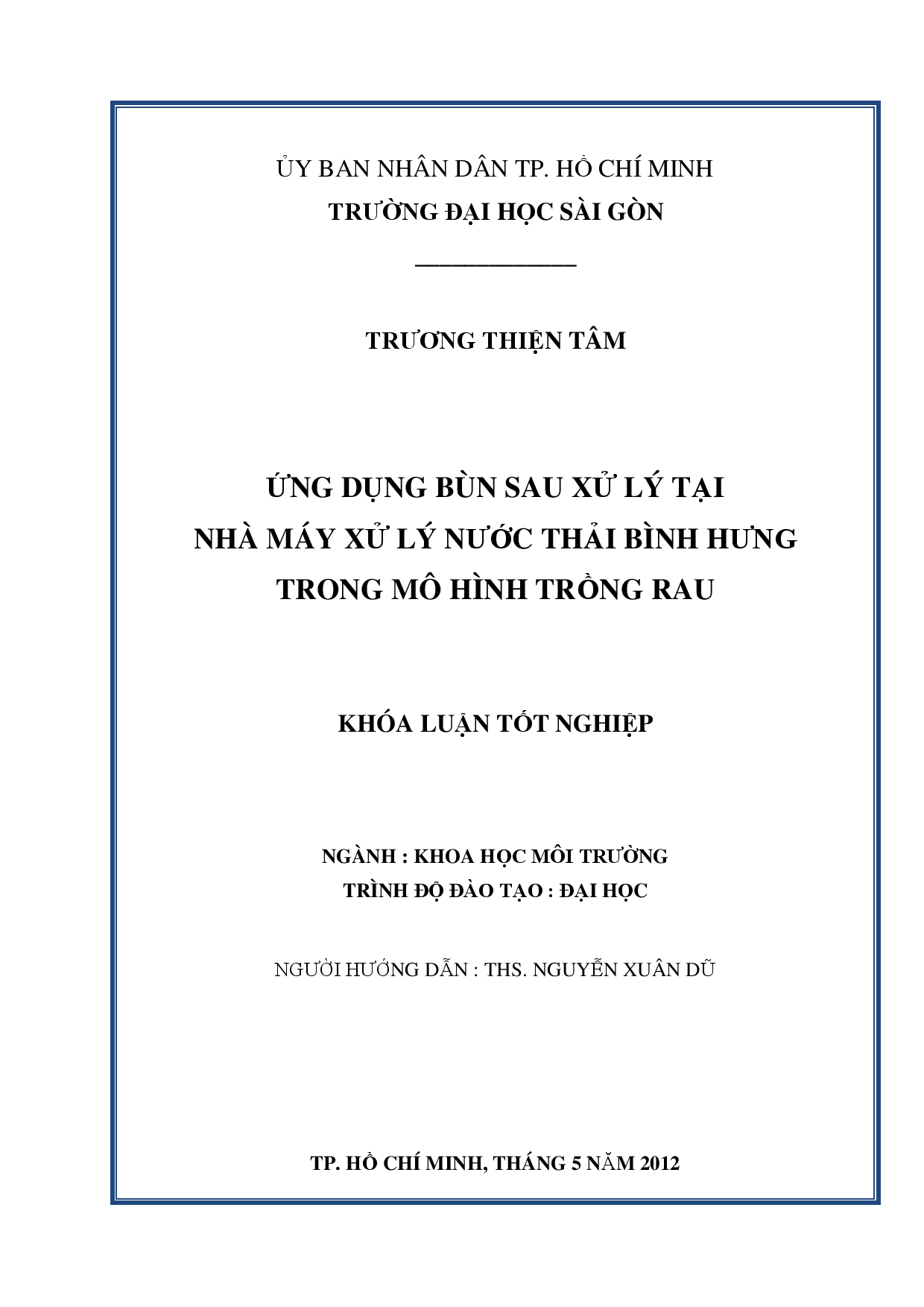 Ứng dụng bùn sau xử lý tại nhà máy xử lý nước thải Bình Hưng trong mô hình trồng rau  