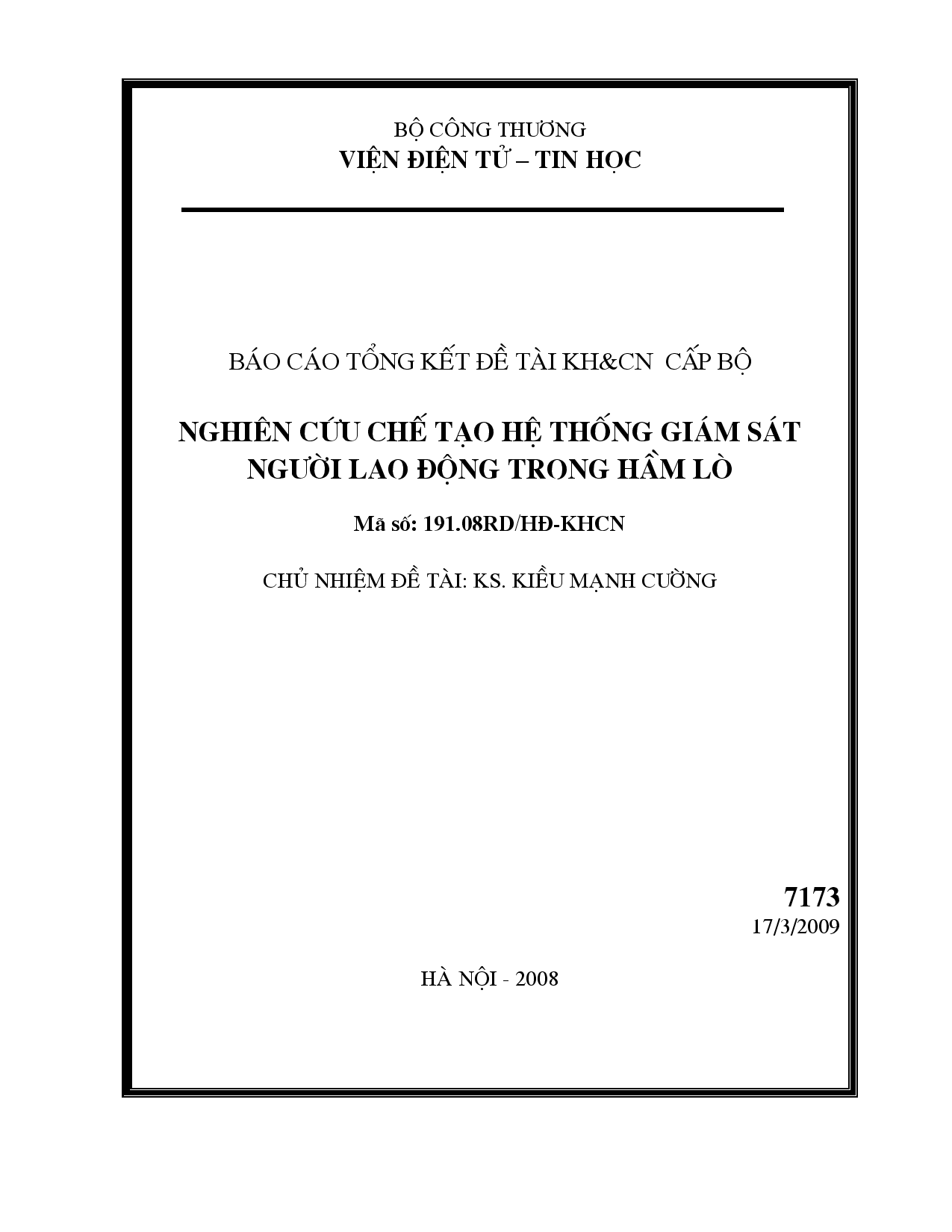 Nghiên cứu chế tạo hệ thống giám sát người lao động trong hầm lò  