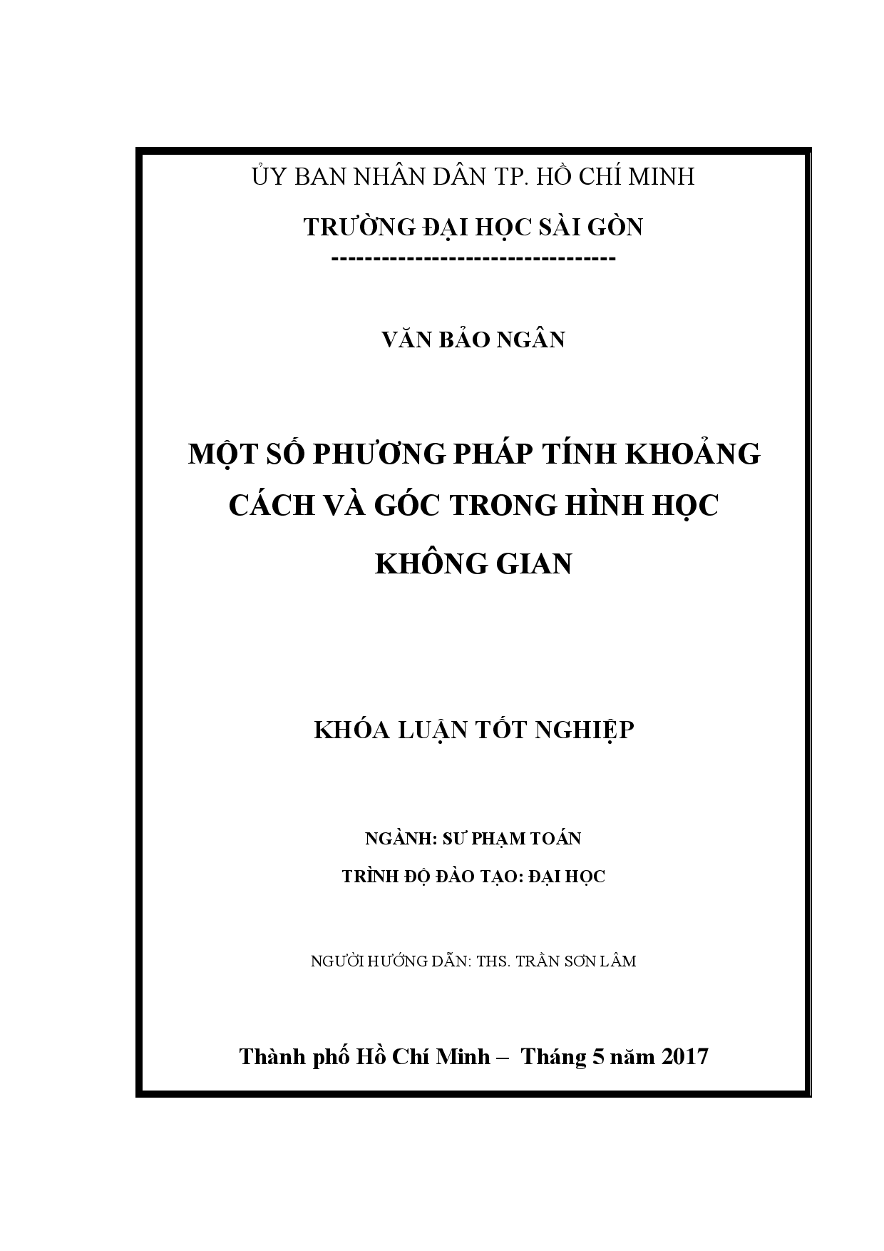 Một số phương pháp tính khoảng cách và góc trong Hình học không gian  