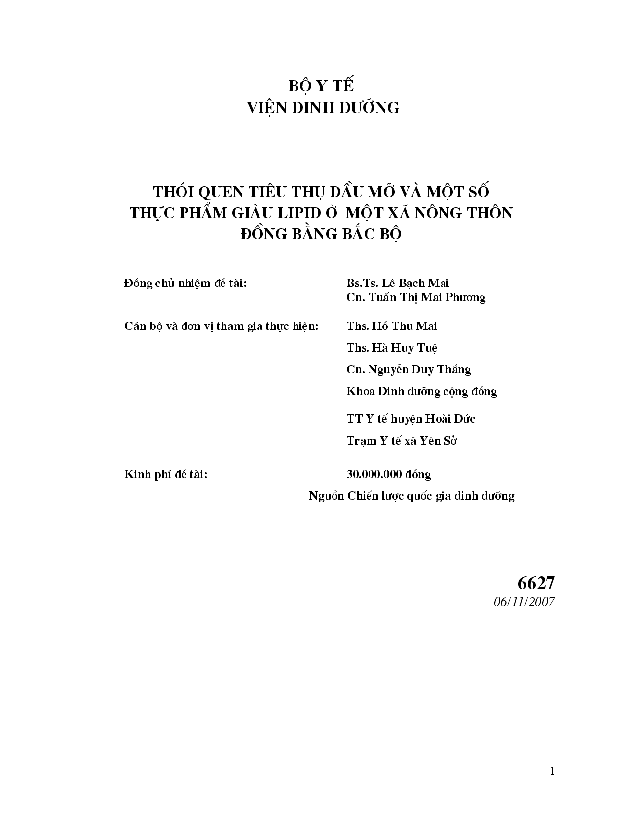 Thói quen tiêu thụ dầu mỡ và một số thực phẩm giàu Lipid ở một xã nông thôn đồng bằng Bắc Bộ  