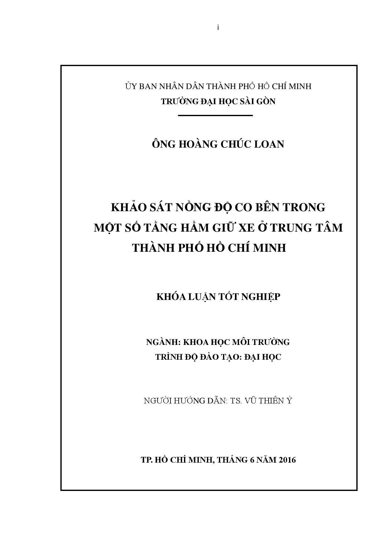 Khảo sát nồng độ co bên trong một số tầng hầm giữ xe ở trung tâm Thành phố Hồ Chí Minh  