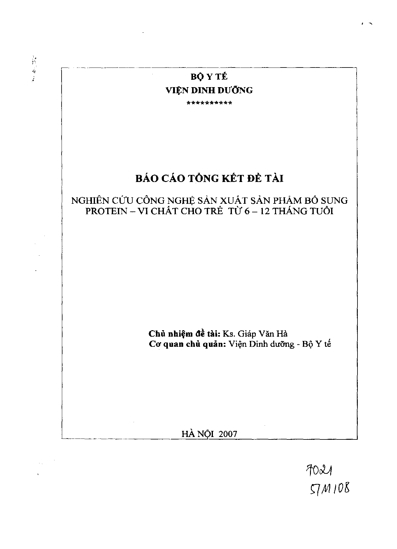 Nghiên cứu công nghệ sản xuất sản phẩm bổ sung Protein - vi chất cho trẻ từ 6-12 tháng tuổi  