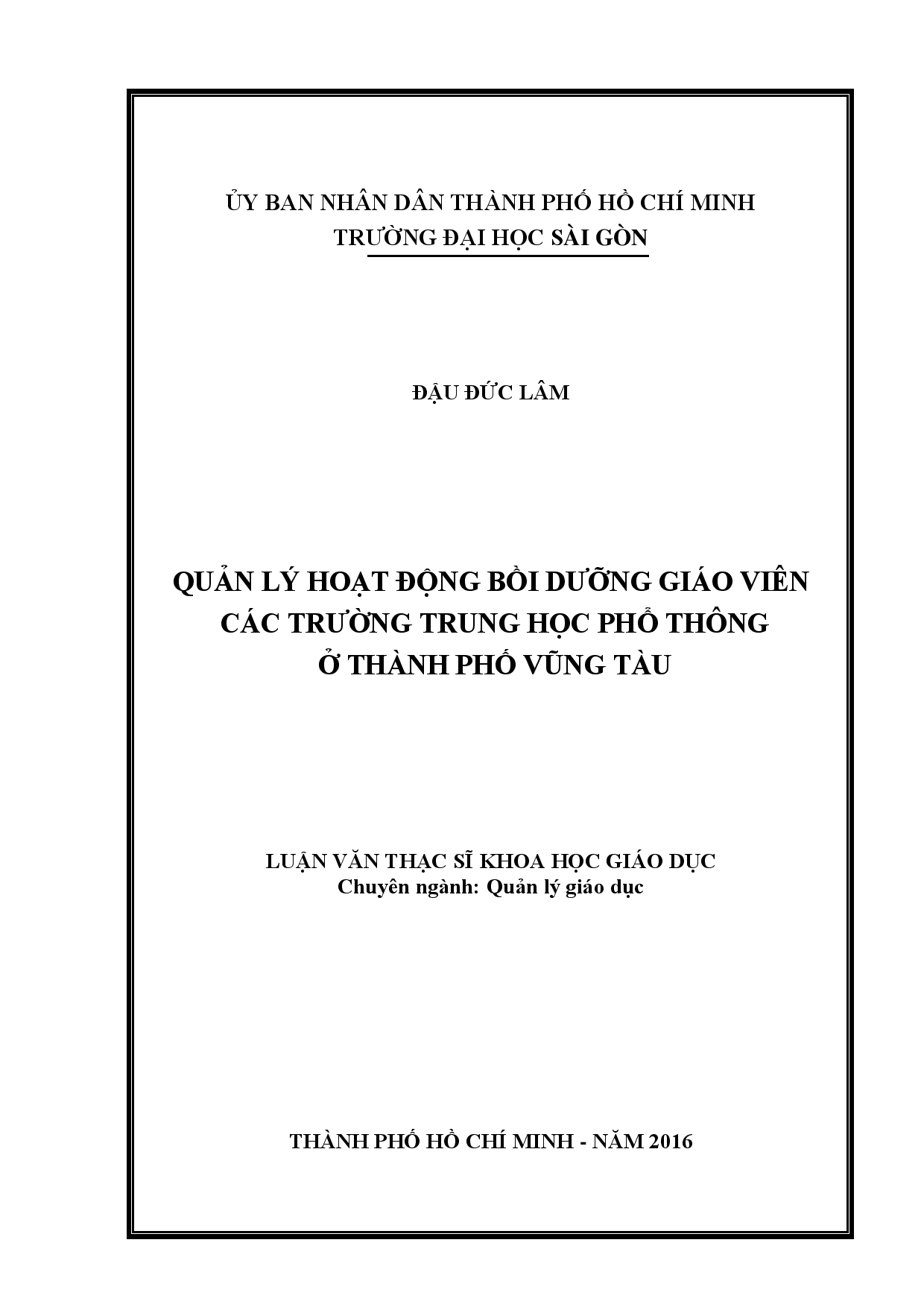 Quản lý hoạt động bồi dưỡng giáo viên các trường Trung học phổ thông ở Thành phố Vũng Tàu  