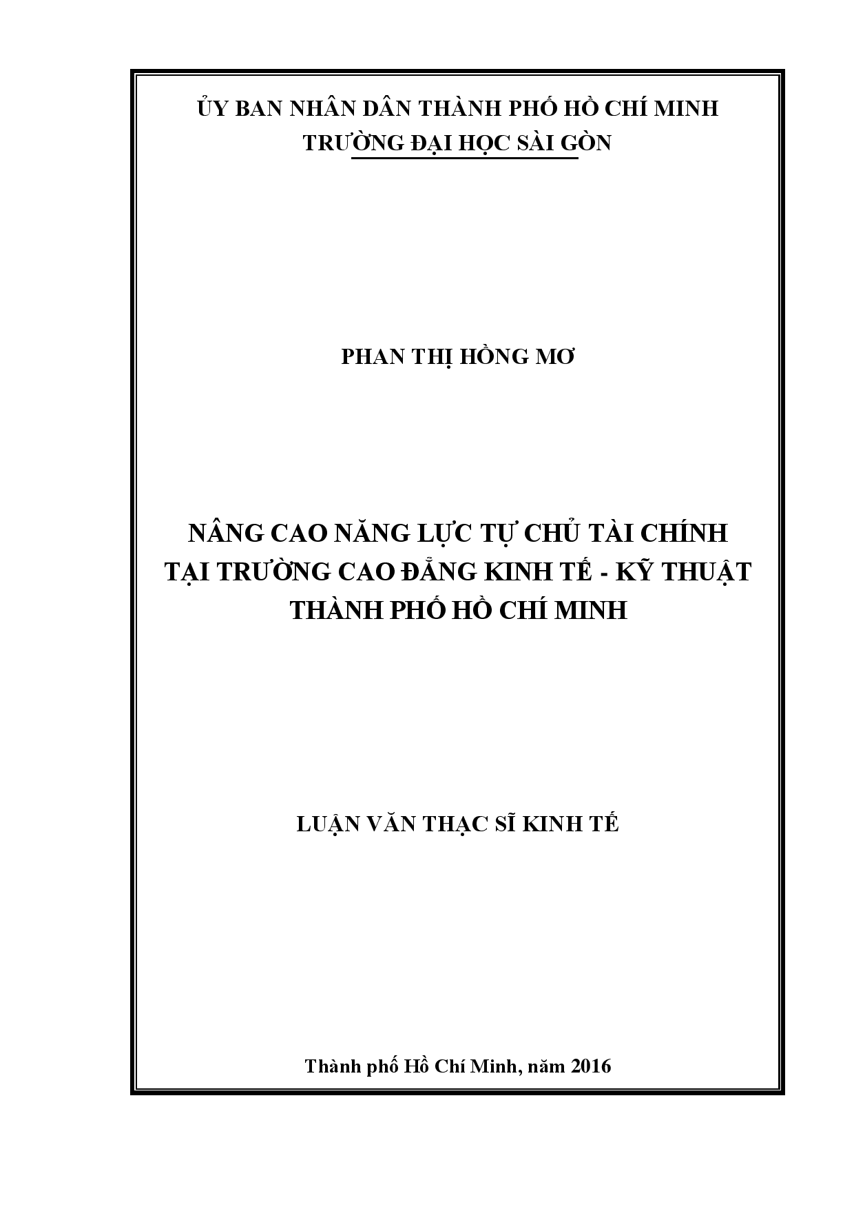 Nâng cao năng lực tự chủ tài chính tại trường cao đẳng Kinh tế - Kỹ thuật Thành phố Hồ Chí Minh  