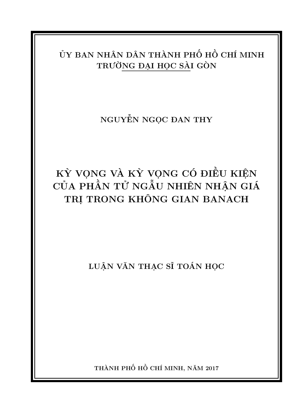 Kỳ vọng và kỳ vọng có điều kiện của phần tử ngẫu nhiên nhận giá trị trong không gian banach  