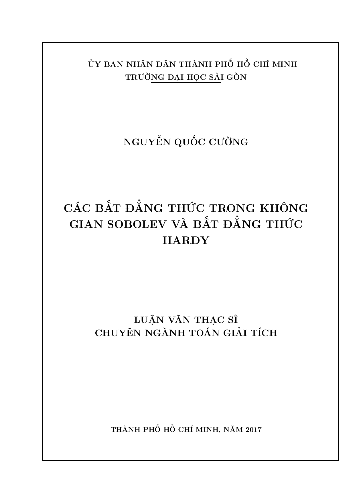 Các bất đẳng thức trong không gian sobolev và bất đẳng thức hardy  