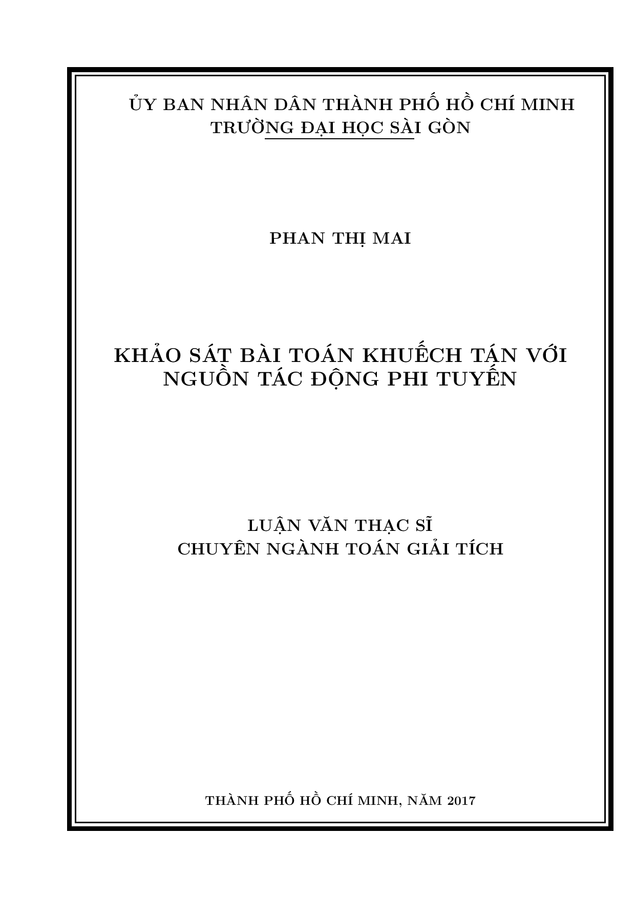 Khảo sát bài toán khuếch tán với nguồn tác động phi tuyến  