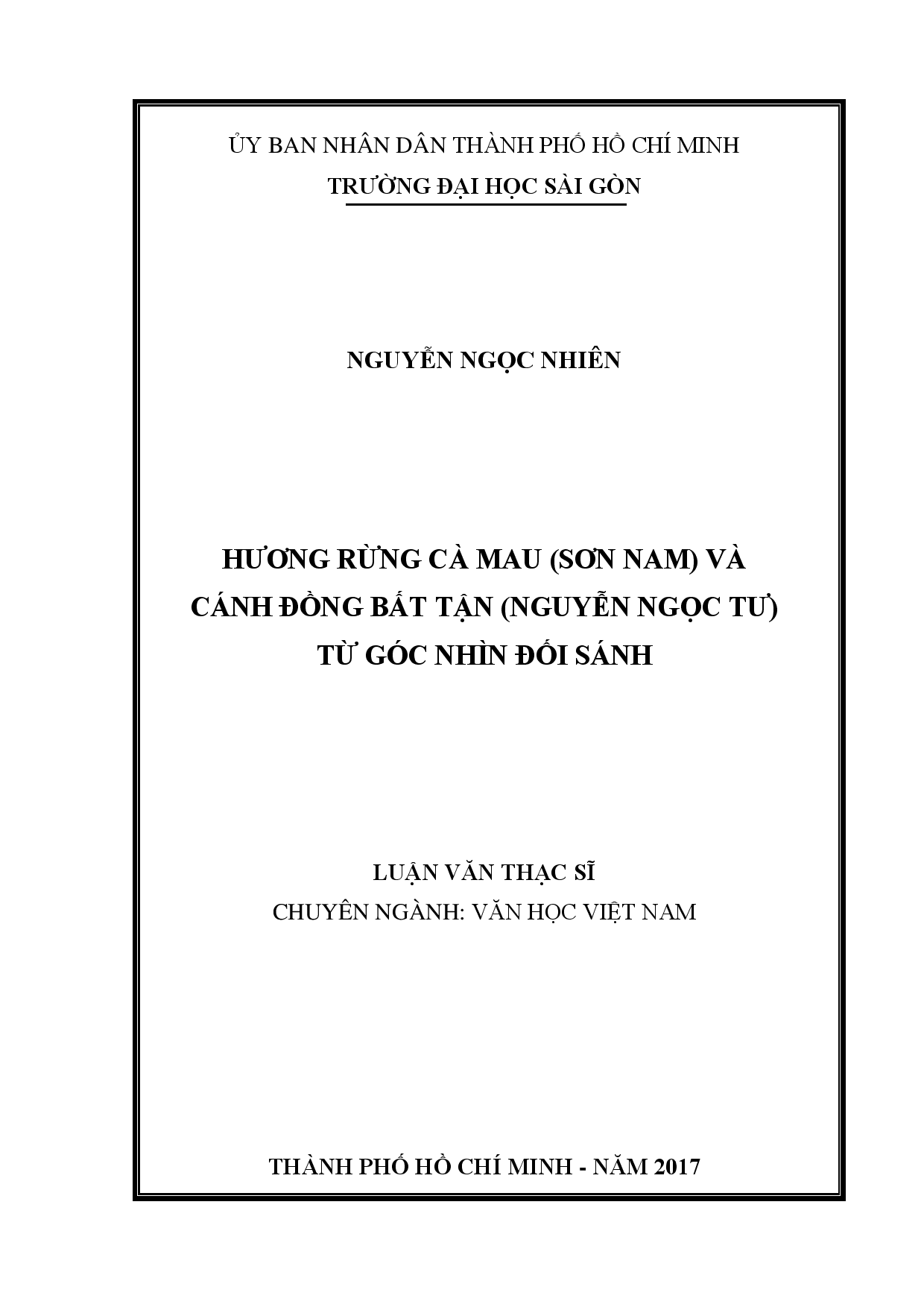 Hương rừng Cà Mau (Sơn Nam) và Cánh đồng bất tận (Nguyễn Ngọc Tư) từ góc nhìn đối sánh  