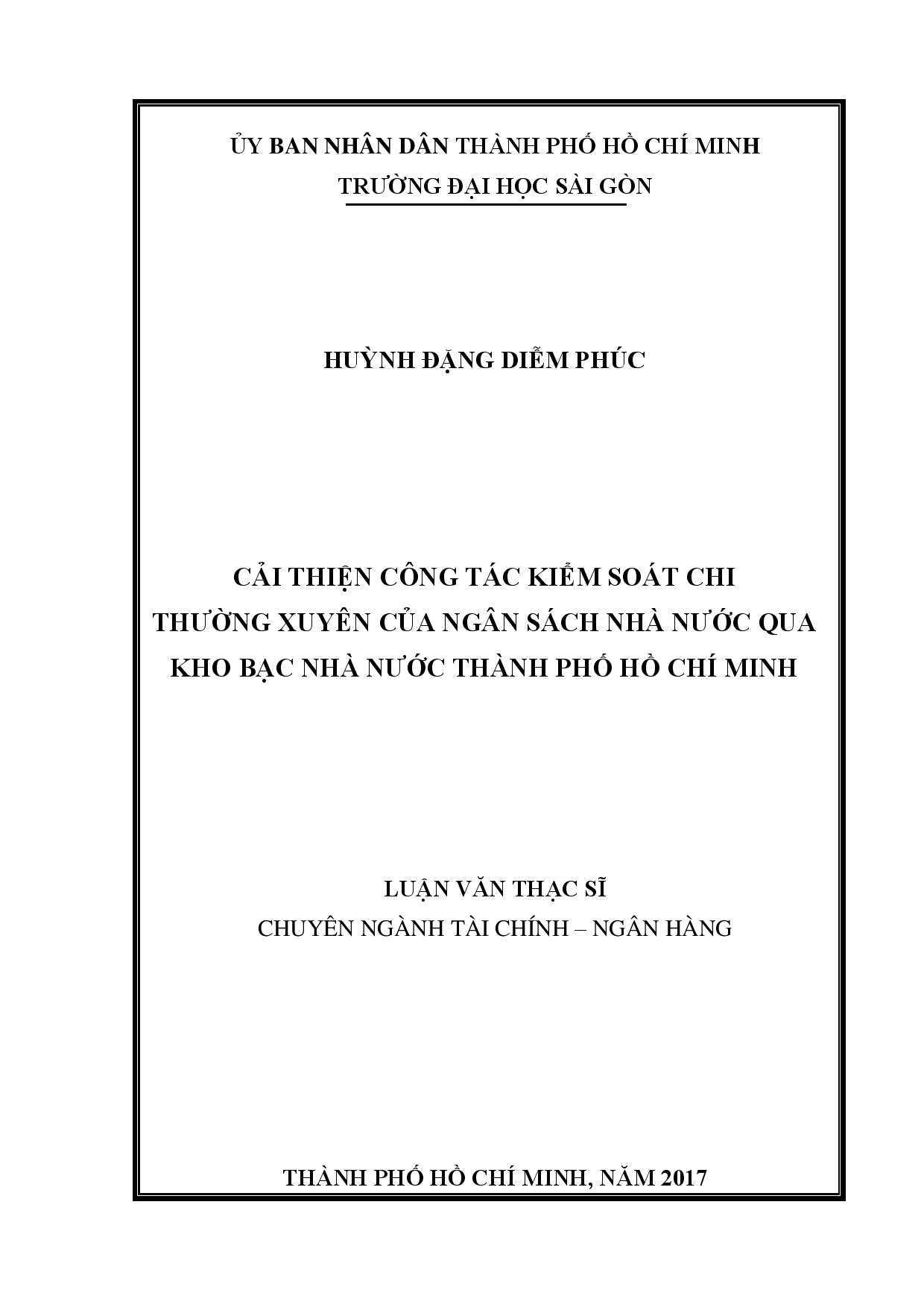 Cải thiện công tác kiểm soát chi thường xuyên của ngân sách nhà nước qua kho bạc nhà nước Thành phố Hồ Chí Minh  