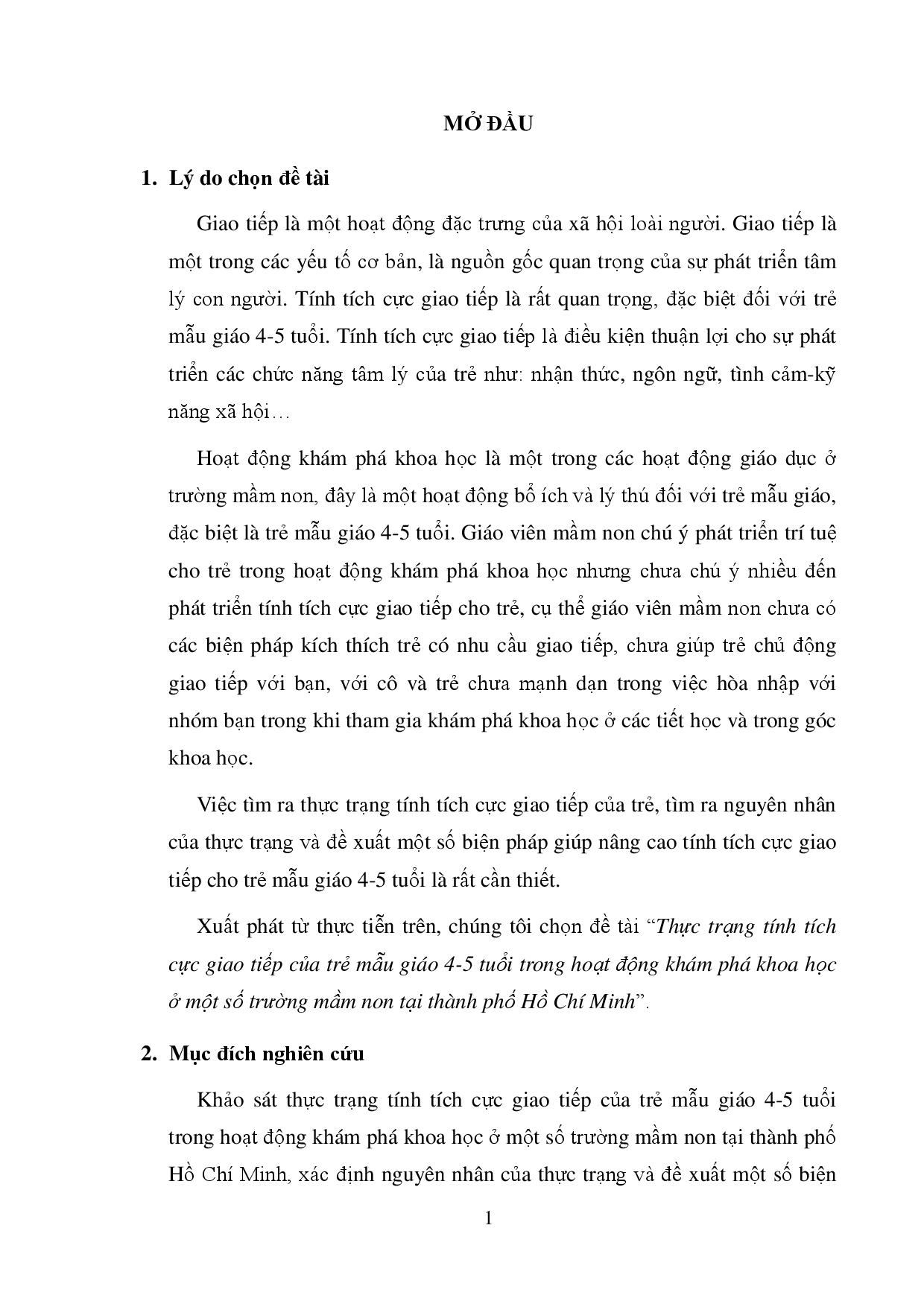 Thực trạng tính tích cực giao tiếp của trẻ mẫu giáo 4-5 tuổi trong hoạt động phám phá khoa học ở một số trường mầm non tại Tp. Hồ Chí Minh  