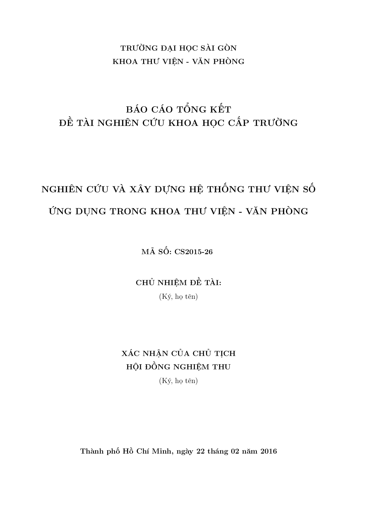 Nghiên cứu và xây dựng hệ thống thư viện số ứng dụng trong khoa Thư viện - Văn phòng  