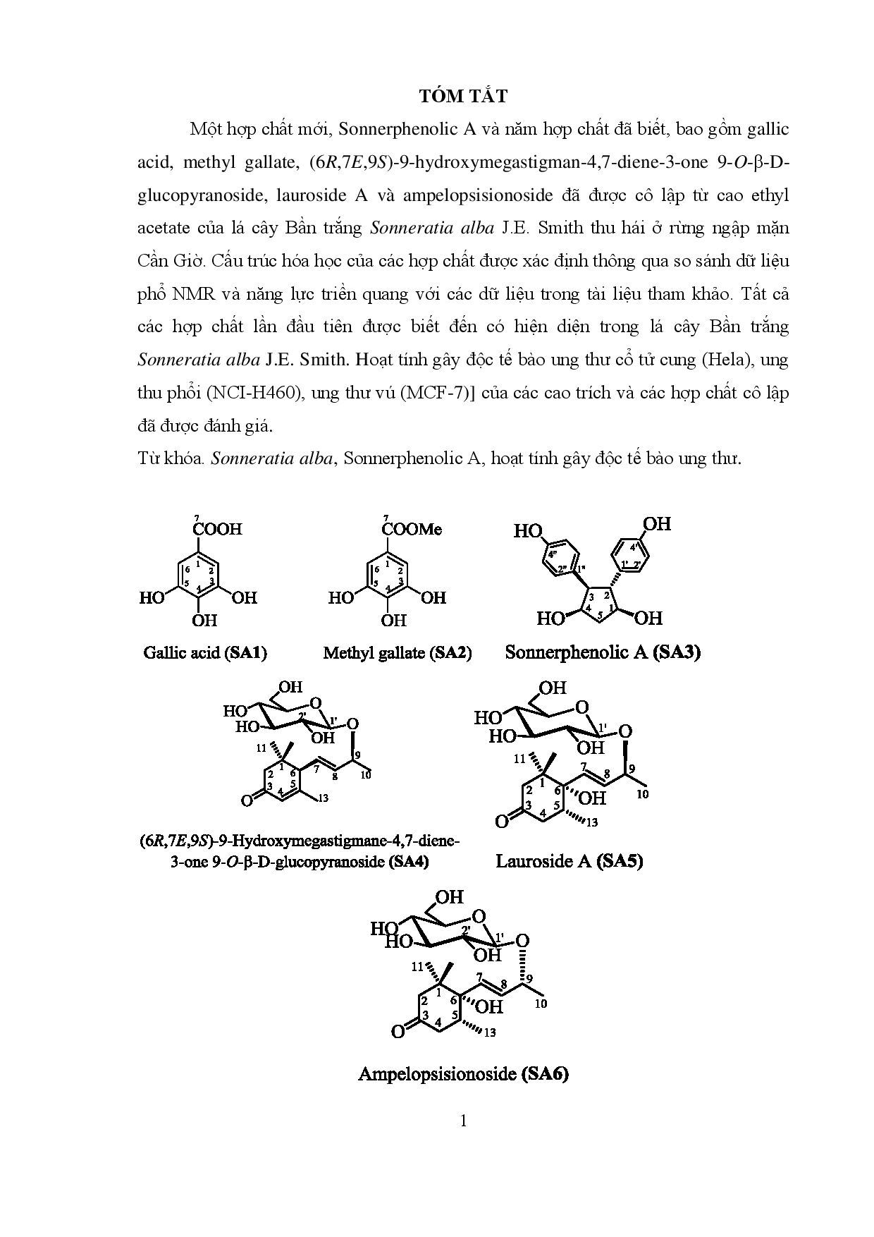 Khảo sát các hợp chất có hoạt tính gây độc tế bào ung thư từ cao ethyl acetate của lá cây bần trắng sonneratia alba j.e. smith  