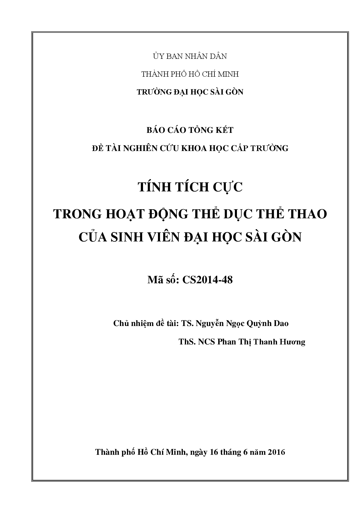 Tính tích cực trong hoạt động thể dục thể thao của sinh viên đại học Sài Gòn  