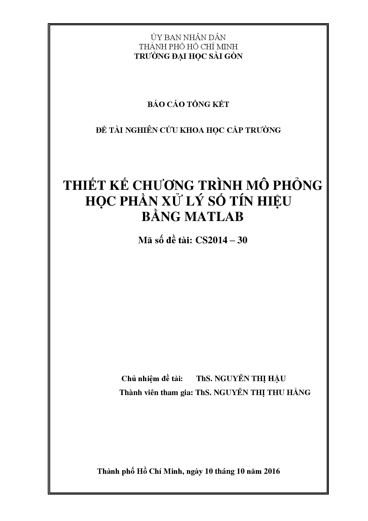 Thiết kế chương trình mô phỏng học phần xử lý số tín hiệu bằng Matlab  