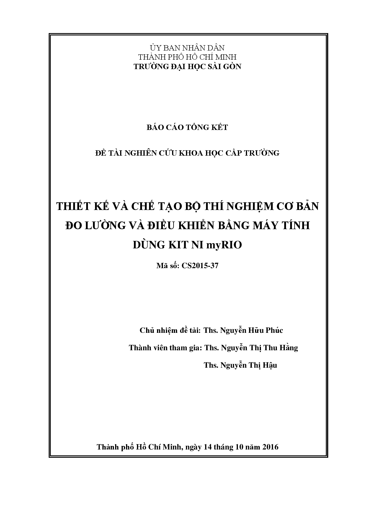 Thiết kế và chế tạo bộ thí nghiệm cơ bản đo lường và điều khiển bằng máy tính dùng kit NI myRIO  