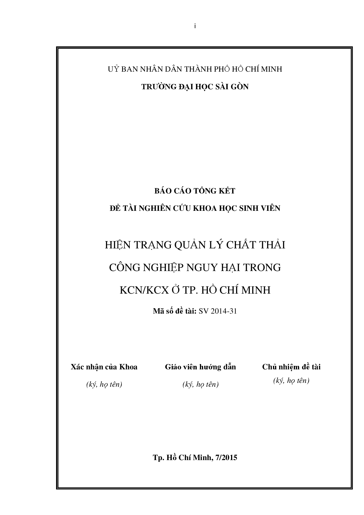 Hiện trạng quản lý chất thải công nghiệp nguy hại trong KCN/KCX ở TP. Hồ Chí Minh  