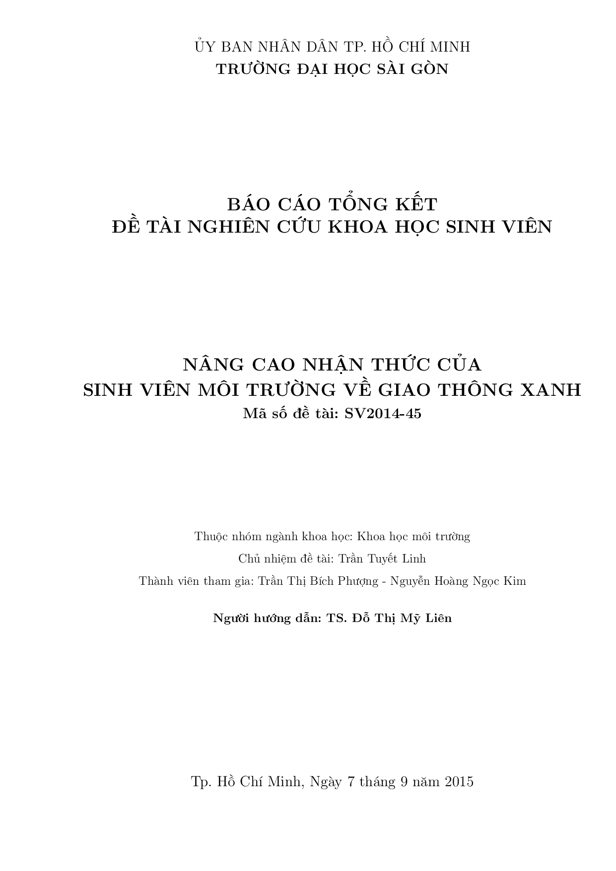 Nâng cao nhận thức của sinh viên môi trường về giao thông xanh  