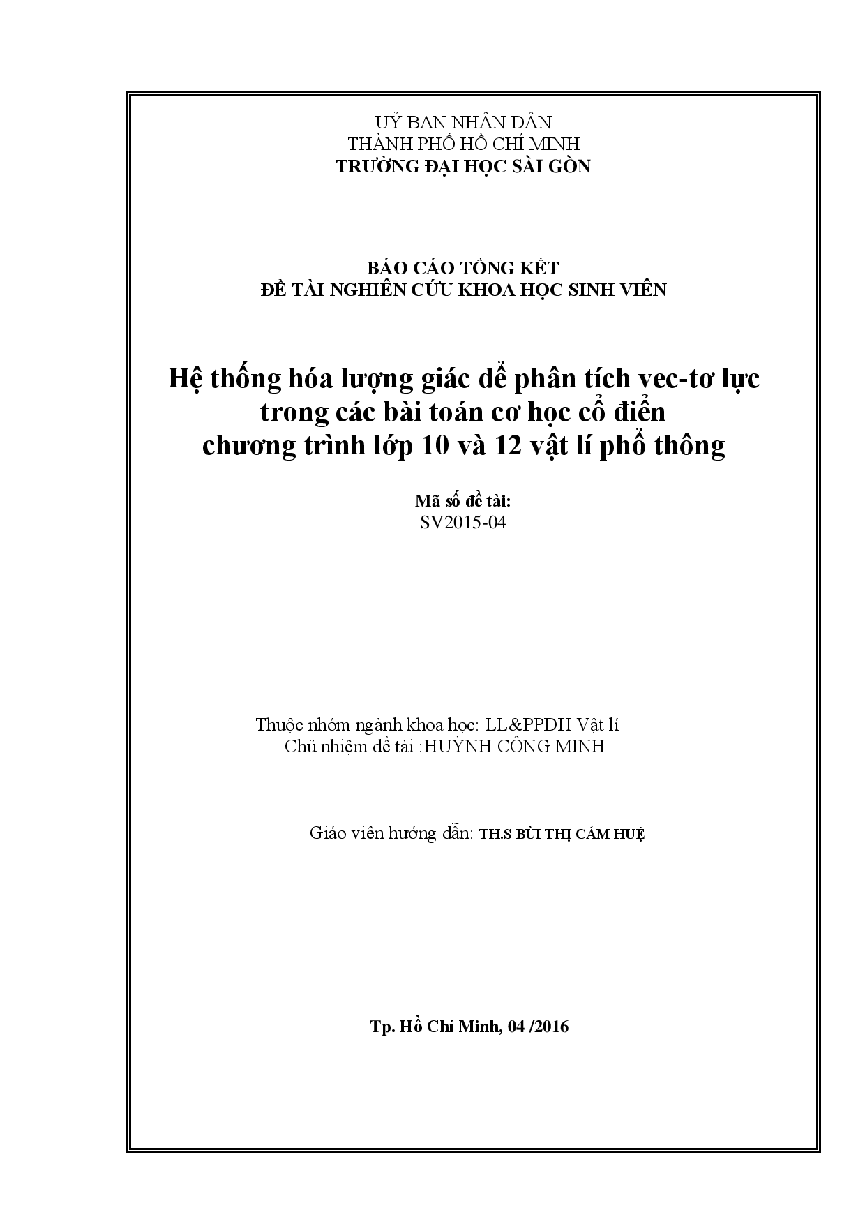 Hệ thống hóa lượng giác để phân tích vec-tơ lực trong các bài toán cơ học cổ điển chương trình lớp 10 và 12 vật lí phổ thông  