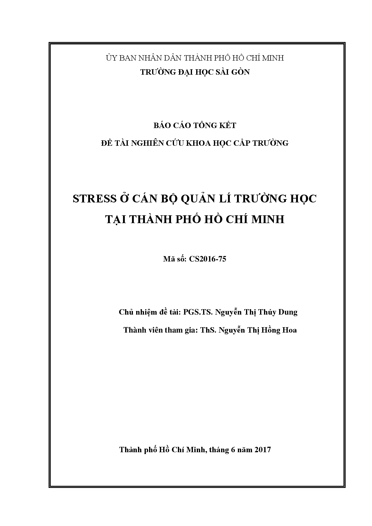 Stress ở cán bộ quản lí trường học tại Thành phố Hồ Chí Minh  