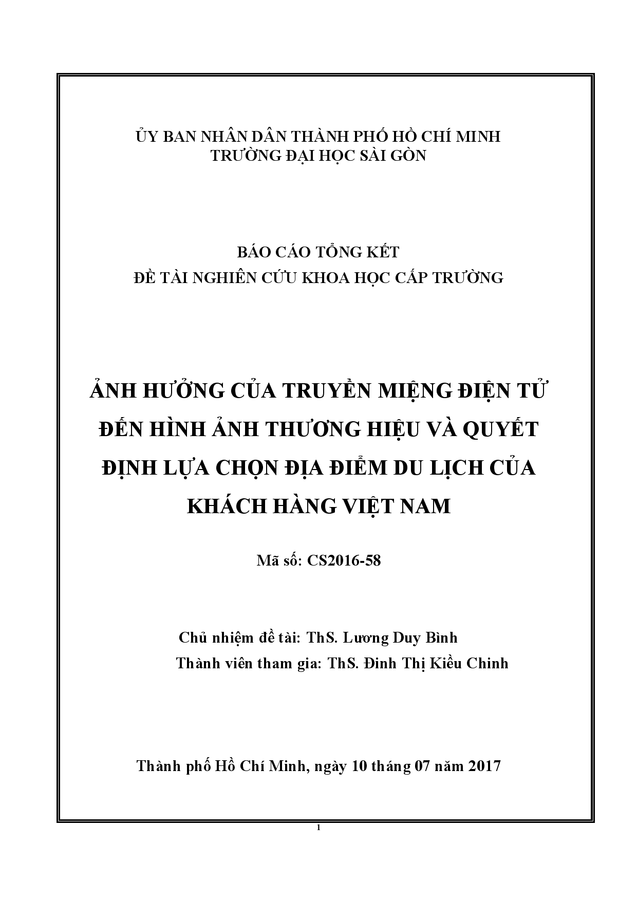 Ảnh hưởng của truyền miệng điện tử đến hình ảnh thương hiệu và quyết định lựa chọn địa điểm du lịch của khách hàng Việt Nam  