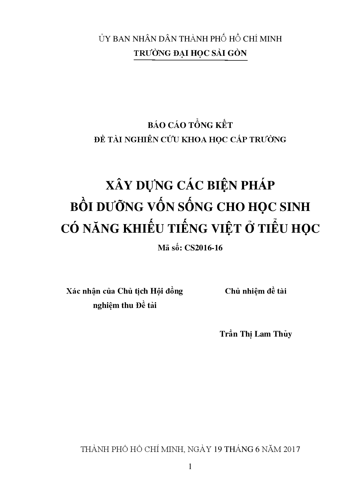 Xây dựng các biện pháp bồi dưỡng vốn sống cho học sinh có năng khiếu tiếng Việt ở Tiểu học  