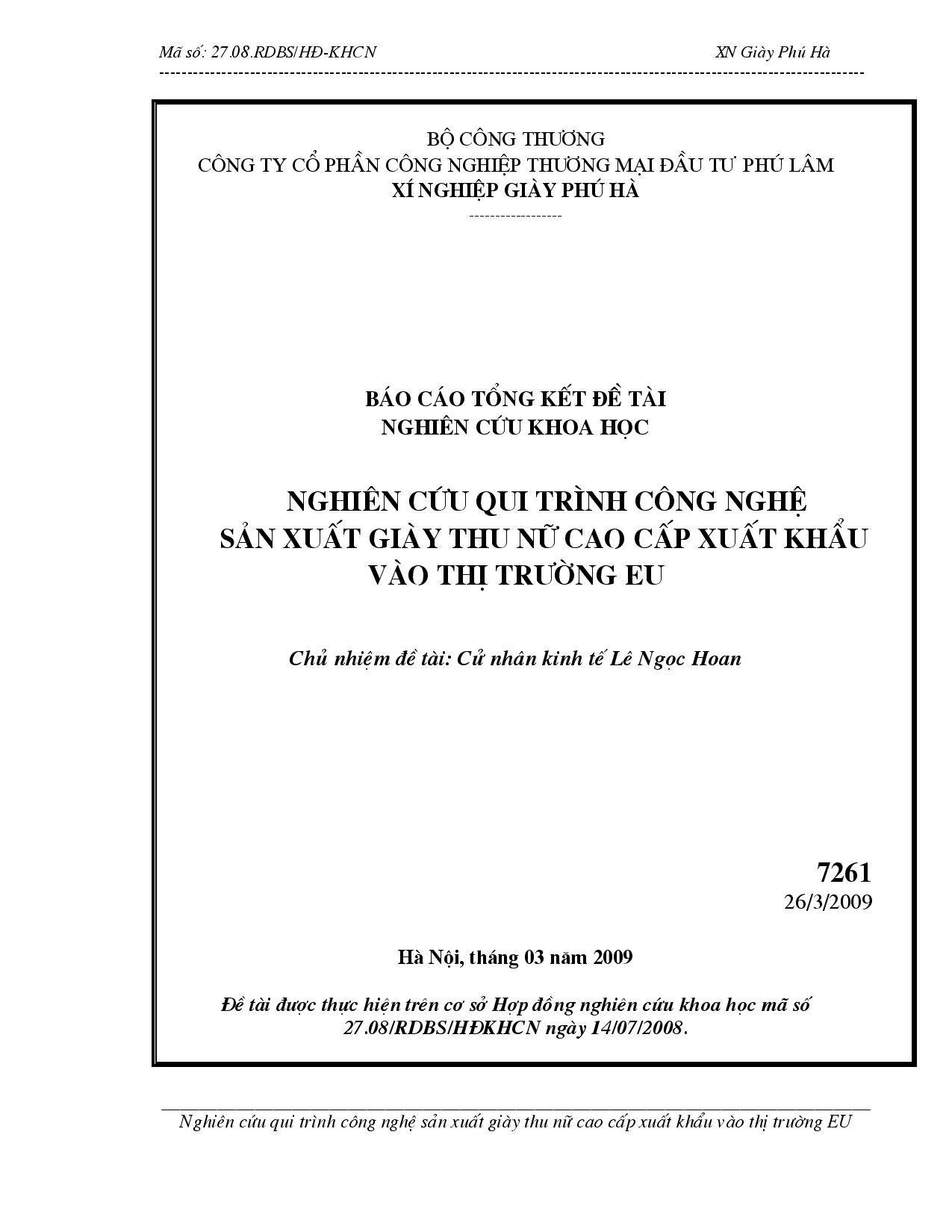 Nghiên cứu qui trình công nghệ sản xuất giày thu nữ cao cấp xuất khẩu vào thị trường EU  