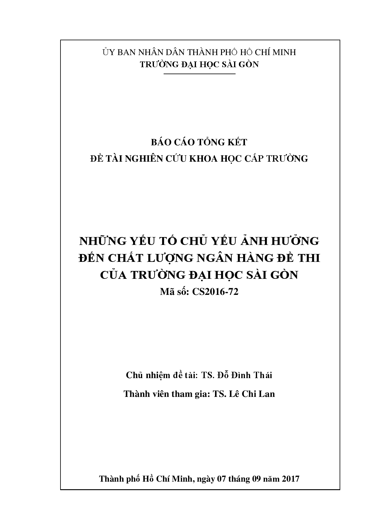 Những yếu tố chủ yếu ảnh hưởng đến chất lượng ngân hàng đề thi của trường Đại học Sài Gòn  