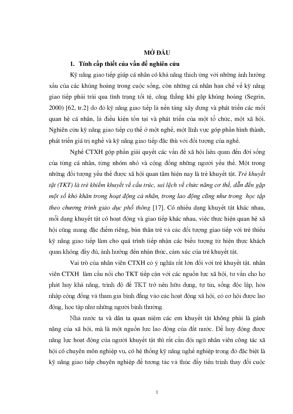 Kỹ năng giao tiếp của nhân viên công tác xã hội với trẻ khuyết tật vận động tại thành phố Hồ Chí Minh  