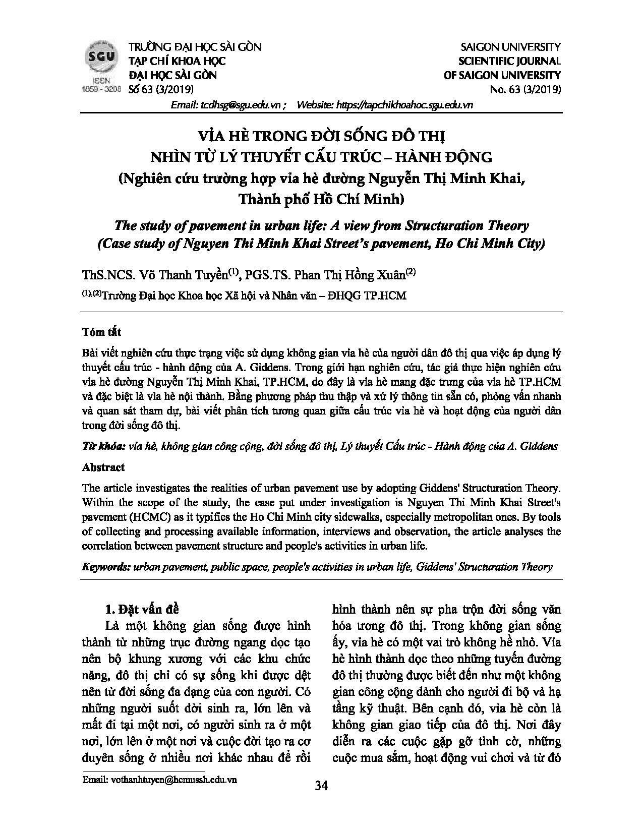 Vỉa hè trong đời sống đô thị nhìn từ lý thuyết cấu trúc - hành động (Nghiên cứu trường hợp vỉa hè đường Nguyễn Thị Minh Khai, Thành phố Hồ Chí Minh)  