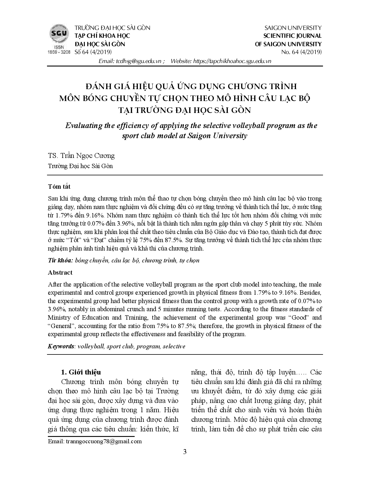 Đánh giá hiệu quả ứng dụng chương trình môn bóng chuyền tự chọn theo mô hình câu lạc bộ tại trường Đại học Sài Gòn  