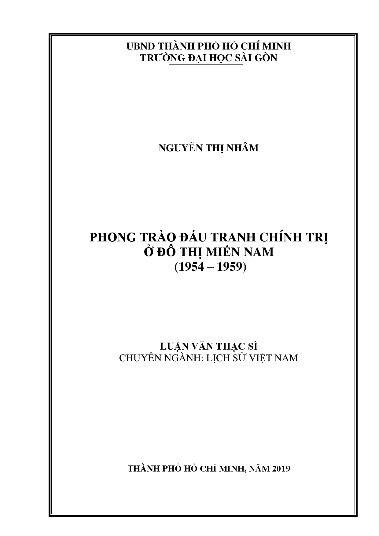 Phong trào đấu tranh chính trị ở đô thị miền Nam (1954 - 1959)  