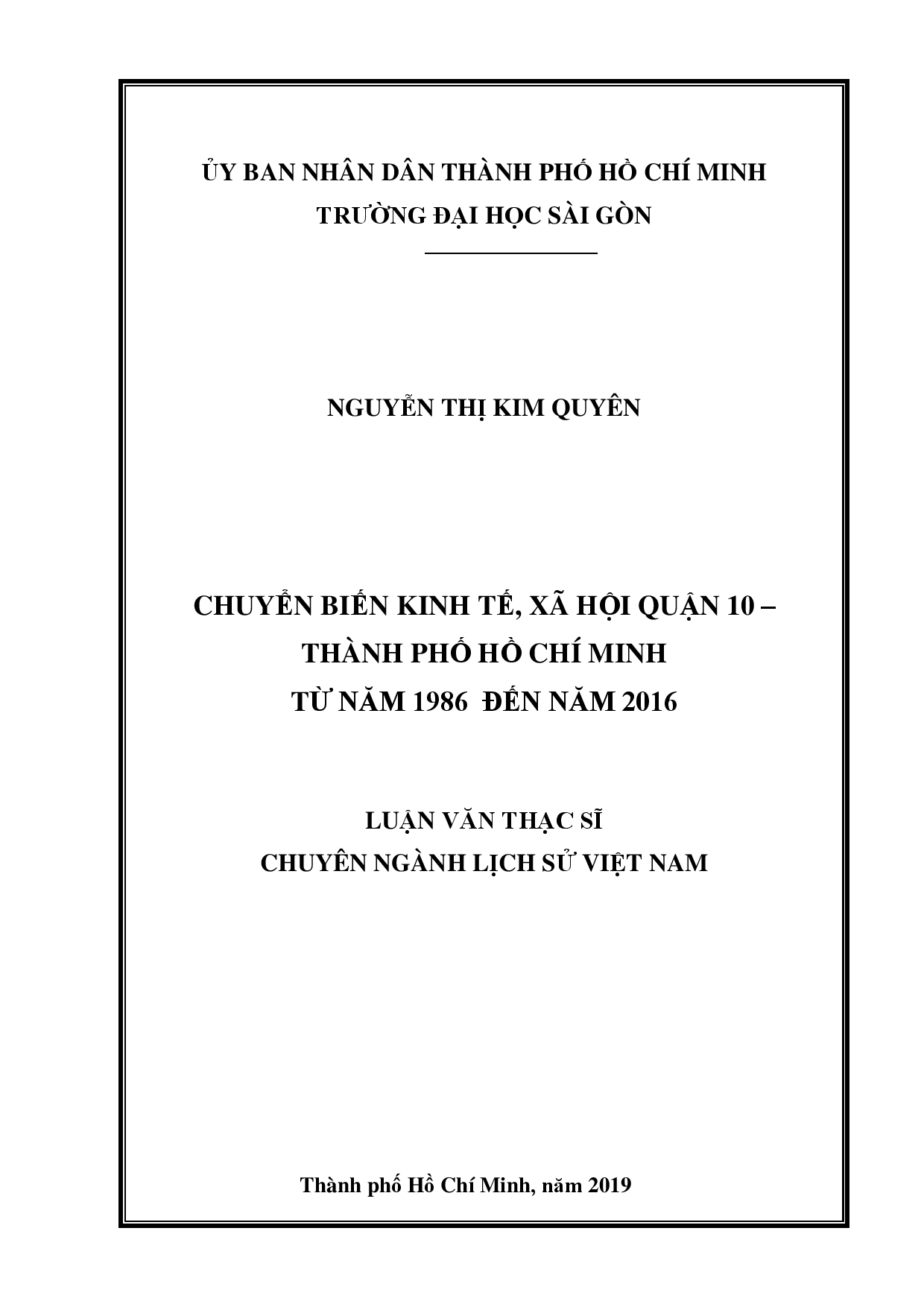 Chuyển biến kinh tế, xã hội quận 10 - thành phố Hồ Chí Minh từ năm 1986 đến năm 2016  