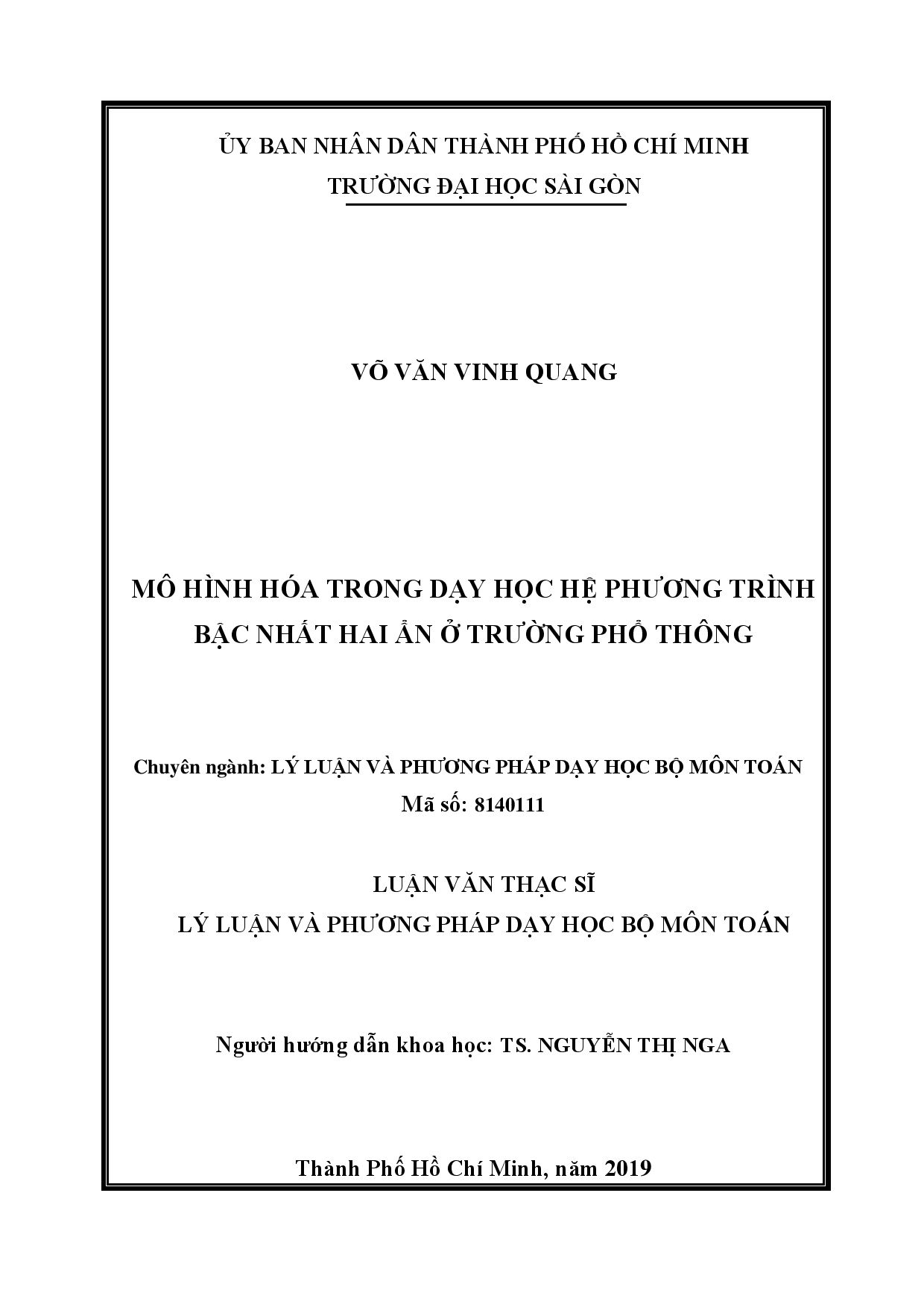 Mô hình hóa trong dạy học hệ phương trình bậc nhất hai ẩn ở trường phổ thông  