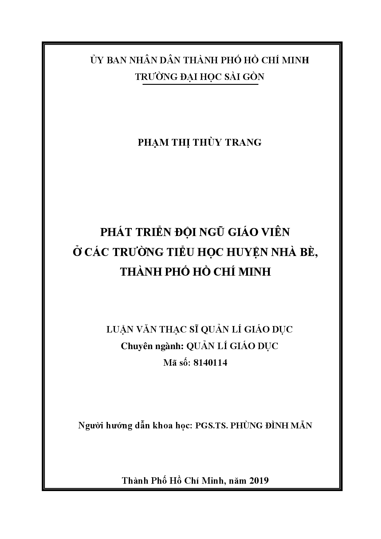 Phát triển đội ngũ giáo viên ở các trường tiểu học huyện Nhà Bè, thành phố Hồ Chí Minh  