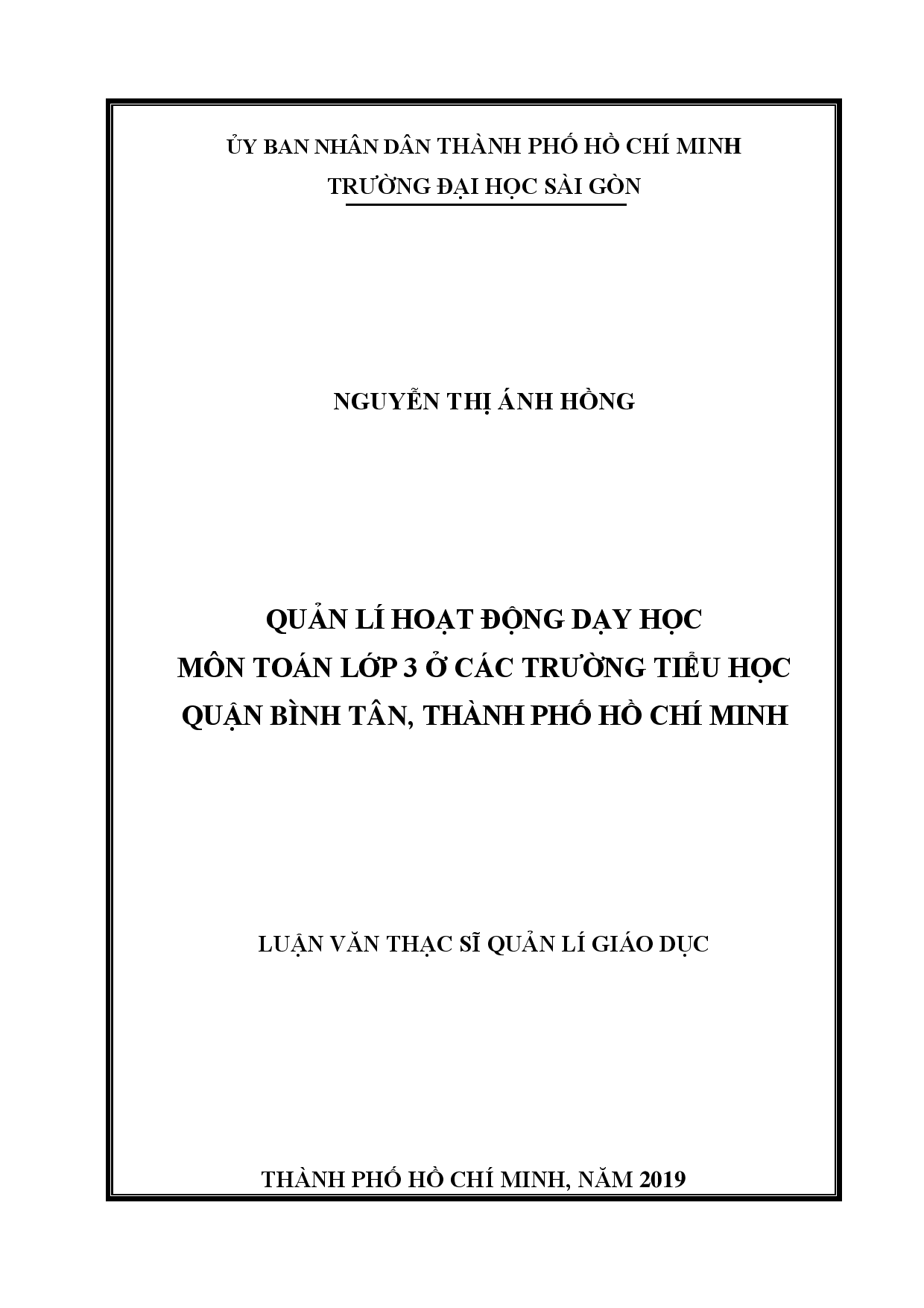 Quản lí hoạt động dạy học môn toán lớp 3 ở các trường tiểu học quận Bình Tân, thành phố Hồ Chí Minh  