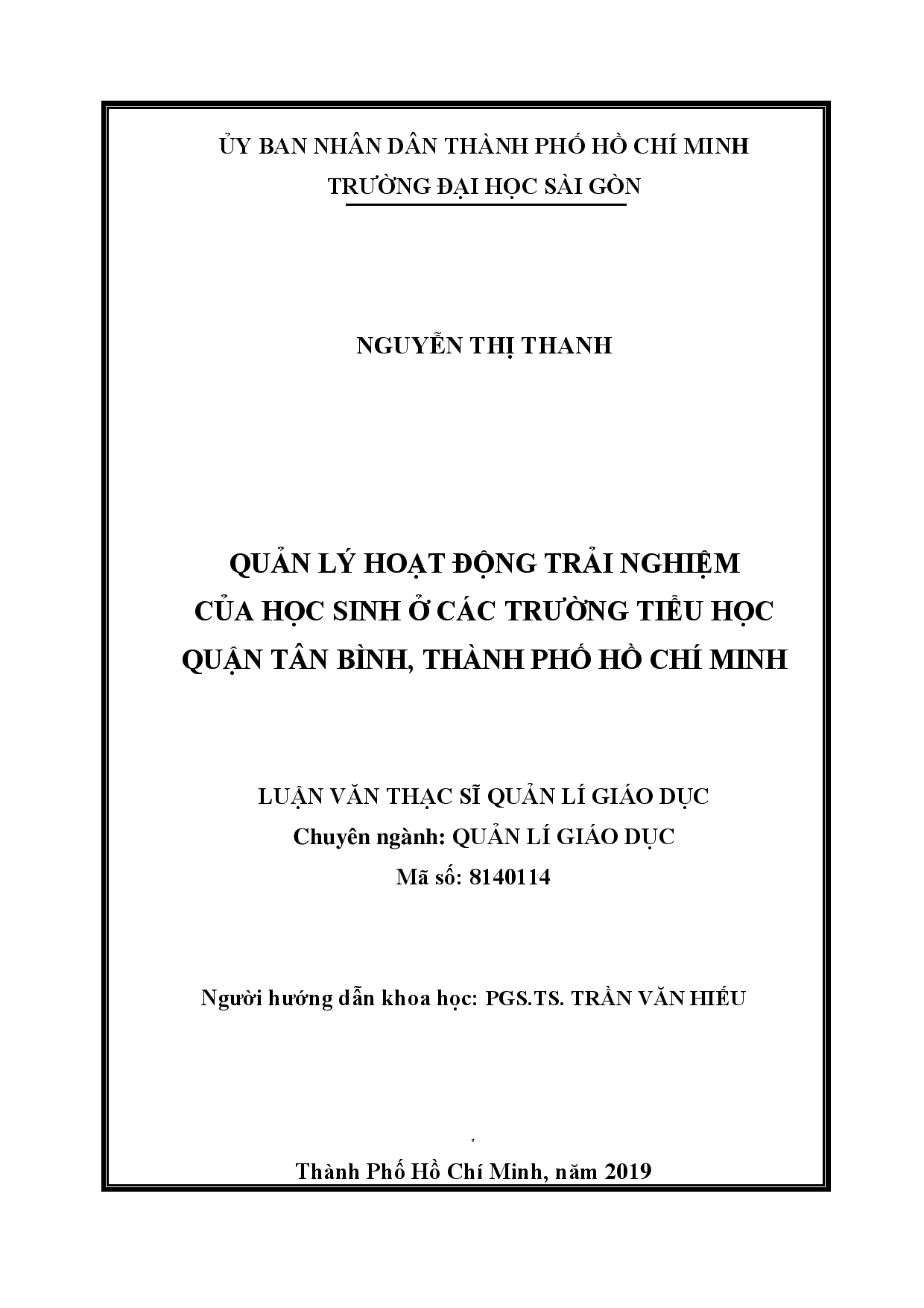 Quản lý hoạt động trải nghiệm của học sinh ở các trường tiểu học quận Tân Bình, thành phố Hồ Chí Minh  