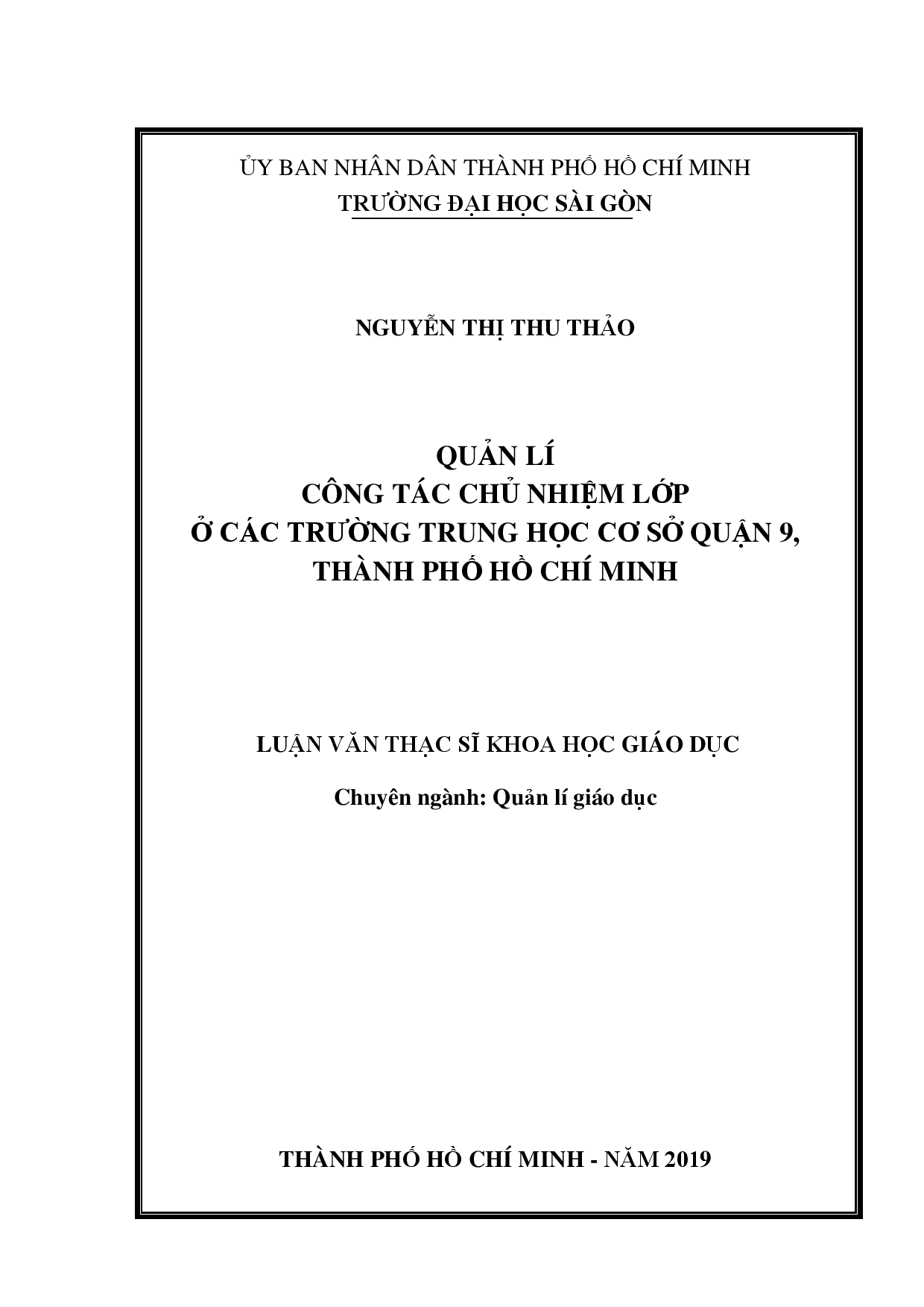 Quản lí công tác chủ nhiệm lớp ở các trường trung học cơ sở quận 9, thành phố Hồ Chí Minh  