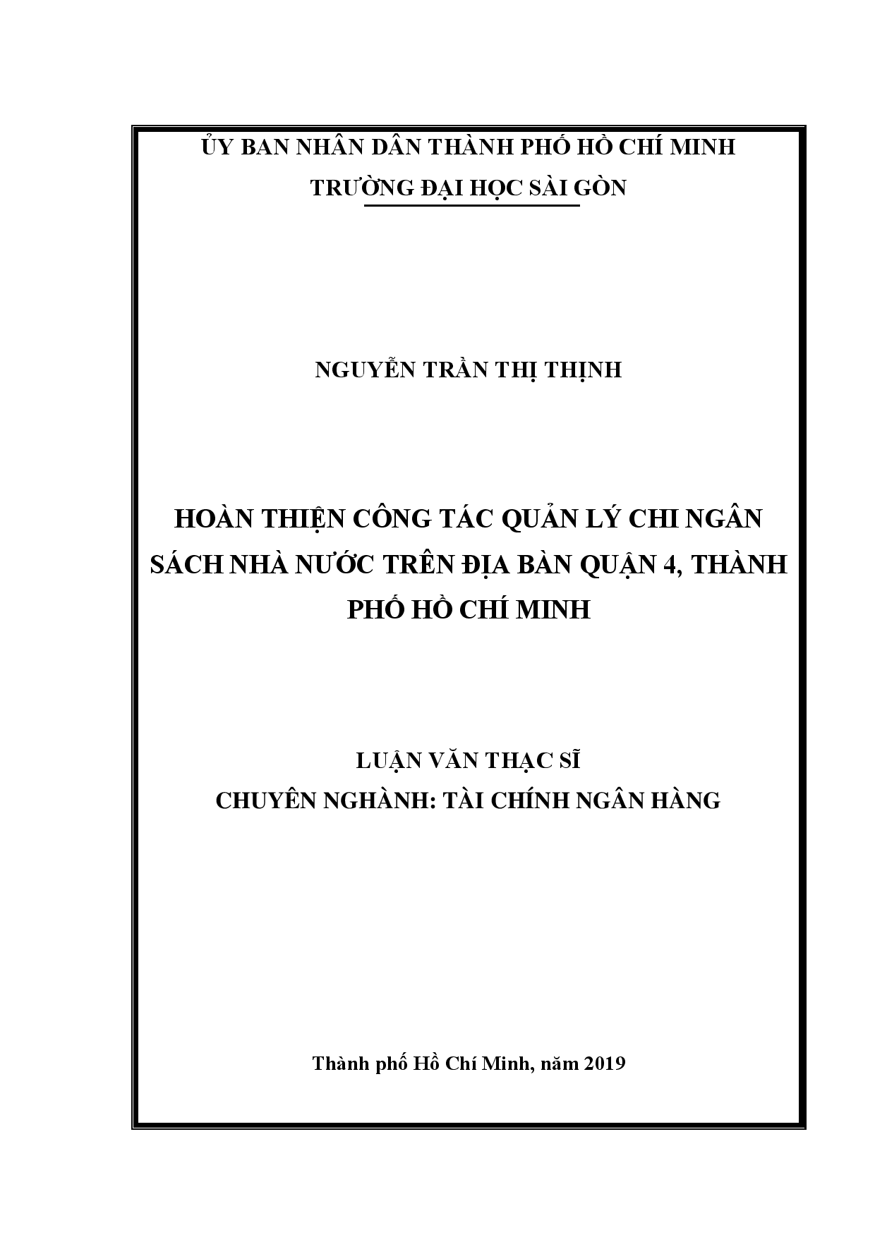 Hoàn thiện công tác quản lý chi ngân sách nhà nước trên địa bàn quận 4, thành phố Hồ Chí Minh  