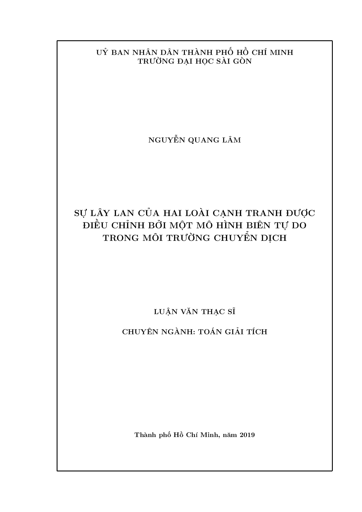 Sự lây lan của hai loài cạnh tranh được điều chỉnh bởi một mô hình biên tự do trong môi trường chuyển dịch  