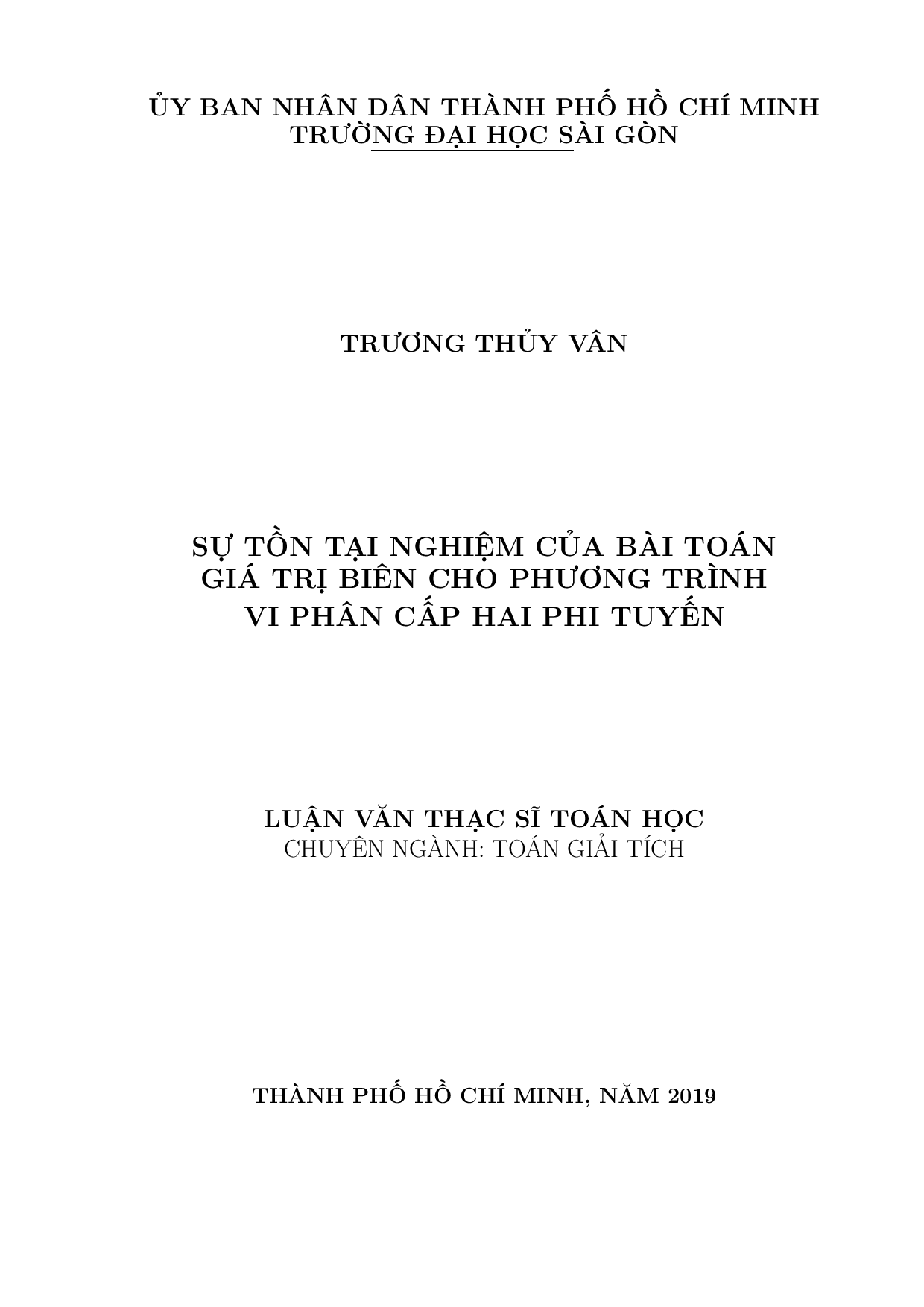 Sự tồn tại nghiệm của bài toán giá trị biên cho phương trình vi phân cấp hai phi tuyến  